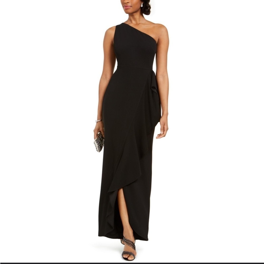 Adrianna Papell Ruffled One Shoulder Gown, size 8.
